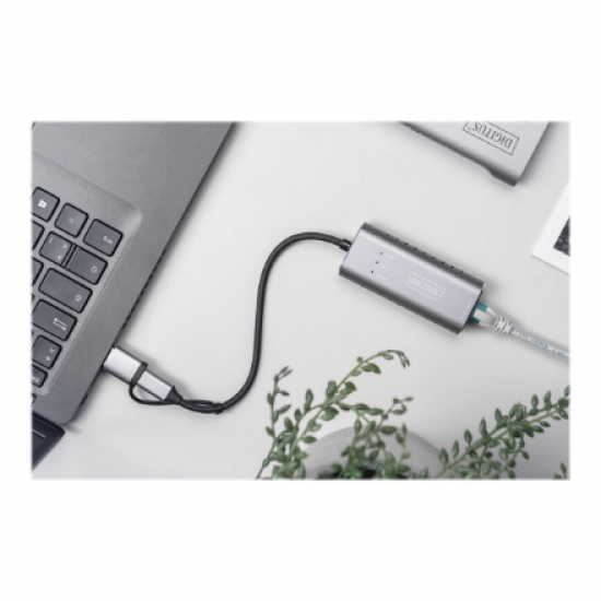 Digitus USB Type-C Gigabit Ethernet Adapter 2.5G, USB-C + USB A (USB3.1/3.0) | DN-3028 | USB3.0/USB C 3.1 to 2.5G Ethernet Adapter