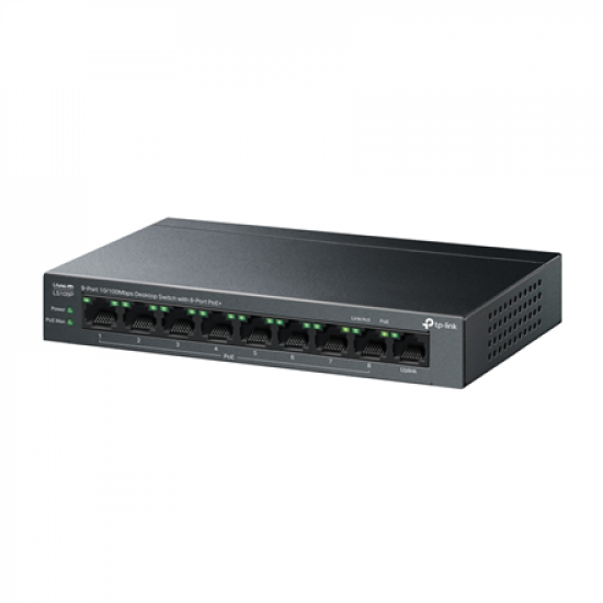 TP-LINK | 9-Port 10/100 Mbps Desktop Switch with 8-Port PoE+ | LS109P | Unmanaged | Desktop | 10/100 Mbps (RJ-45) ports quantity 9