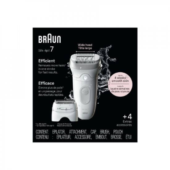 Braun Epilator | SE7-041 Silk épil 7 | Number of power levels 2 | Wet & Dry | White/Silver