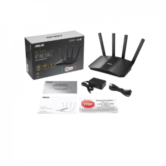 DWiFi 7 AiMesh Extendable Router | RT-BE58U | 802.11be | 10/100/1000 Mbit/s | Ethernet LAN (RJ-45) ports 5 | Mesh Support Yes | MU-MiMO Yes | 4G | Antenna type External
