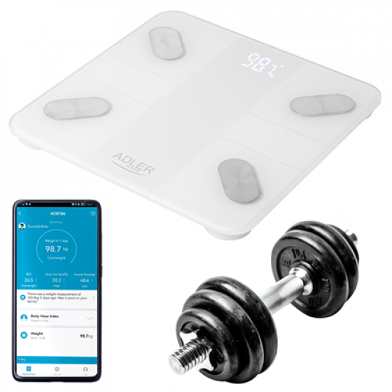 Adler | Smart Bathroom Scale | AD 8186w | Maximum weight (capacity) 180 kg | Accuracy 100 g | Body Mass Index (BMI) measuring | White