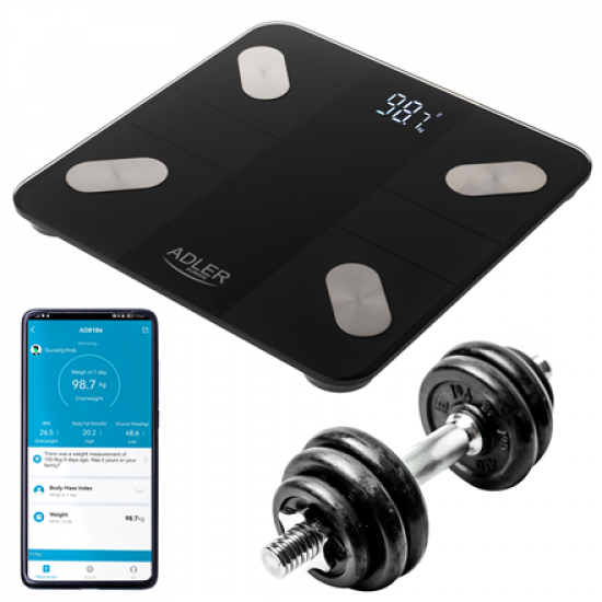 Adler | Smart Bathroom Scale | AD 8186b | Maximum weight (capacity) 180 kg | Accuracy 100 g | Body Mass Index (BMI) measuring | Black