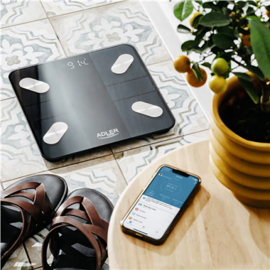 Adler | Smart Bathroom Scale | AD 8186b | Maximum weight (capacity) 180 kg | Accuracy 100 g | Body Mass Index (BMI) measuring | Black