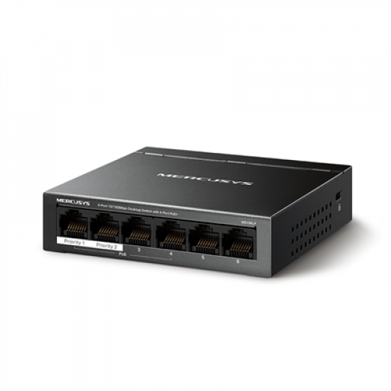 Mercusys 6-Port 10/100 Mbps Desktop Switch with 4-Port PoE+ | Mercusys