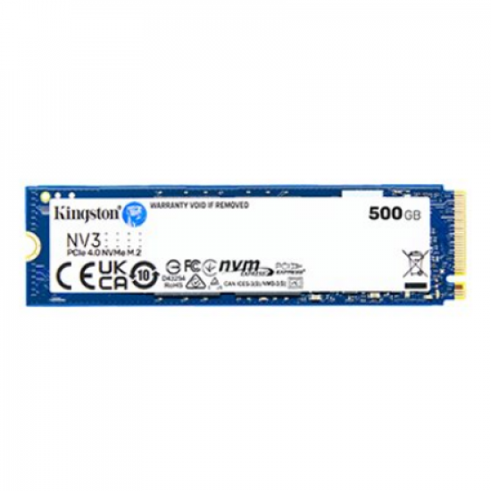 Kingston SSD | NV3 | 500 GB | SSD form factor M.2 2280 | Solid-state drive interface PCIe NVMe Gen 4.0 (x4) | Read speed 5000 MB/s | Write speed 3000 MB/s