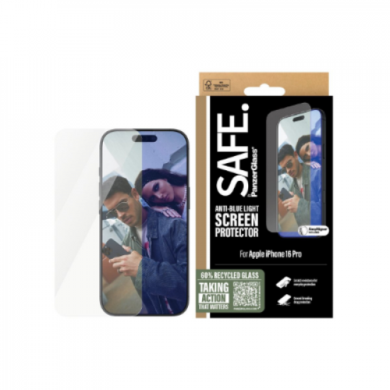 PanzerGlass SAFE by PanzerGlass EyeCare | Screen protector | Apple | iPhone 16 Pro | Glass | Transparent | Ultra-Wide Fit