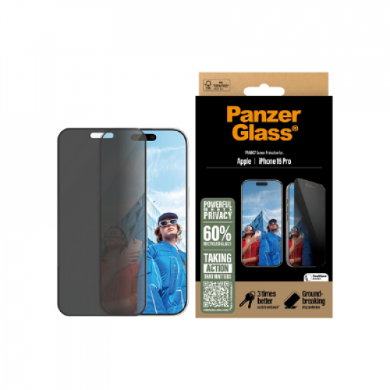 PanzerGlass Screen protector | Apple | iPhone 16 Pro | Glass | Black | Ultra-Wide Fit