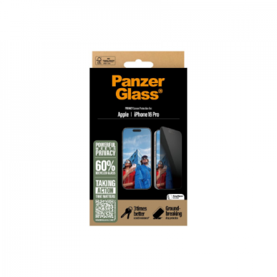 PanzerGlass Screen protector | Apple | iPhone 16 Pro | Glass | Black | Ultra-Wide Fit