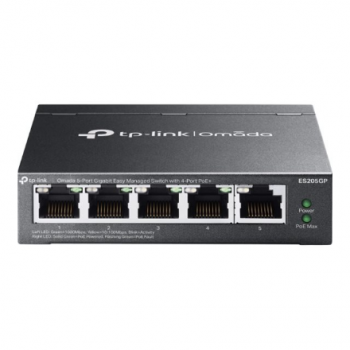 TP-LINK | Omada 5-Port Gigabit Easy Managed Switch with 4-Port PoE+ | ES205GP | Desktop/Wall mountable