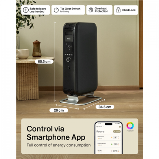 Mill | Heater | OIL1500WIFI3 Gentle Air | Oil Filled Radiator | 1500 W | Suitable for rooms up to 22 m² | Black