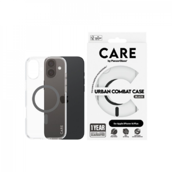 CARE by PanzerGlass Case Flagship | Back protection | Apple | iPhone 16 Plus | Recycled plastic | Transparent/Black | MagSafe