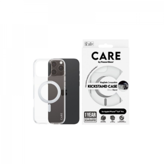 CARE Feature Case | Back cover | Apple | iPhone 16 Pro Max | Recycled plastic | Silver | Kickstand & MagSafe