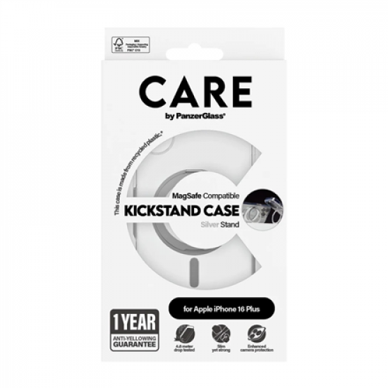 CARE by PanzerGlass Case Feature | Back protection | Apple | iPhone 16 Plus | Recycled plastic | Silver | Kickstand & MagSafe