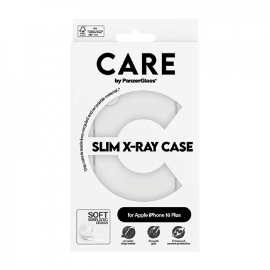 CARE by PanzerGlass Case Fashion X-Ray Soft Basic | Back protection | Apple | iPhone 16 Plus | Recycled plastic | Transparent