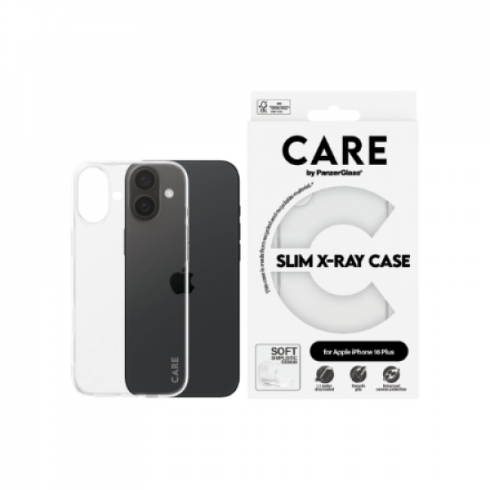CARE by PanzerGlass Case Fashion X-Ray Soft Basic | Back protection | Apple | iPhone 16 Plus | Recycled plastic | Transparent