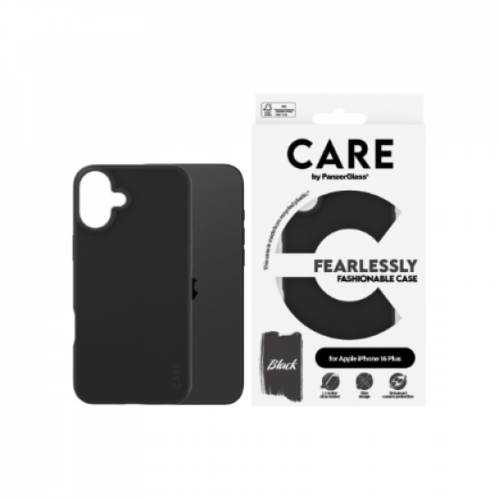 CARE by PanzerGlass Case Fashion | Back protection | Apple | iPhone 16 Plus | Recycled plastic | Black