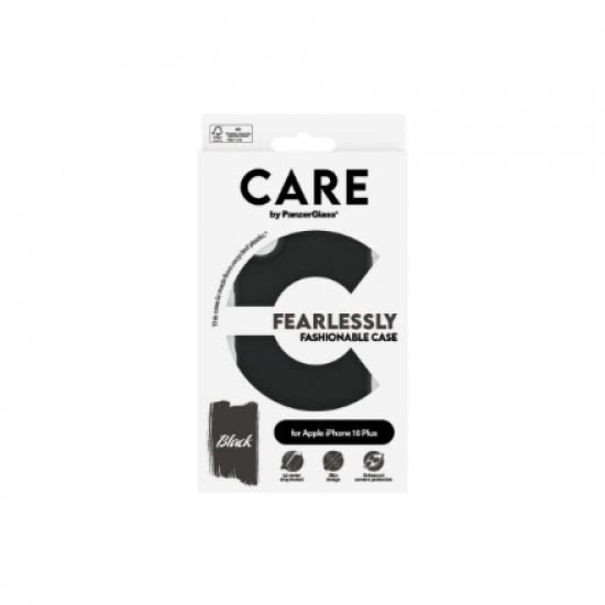CARE by PanzerGlass Case Fashion | Back protection | Apple | iPhone 16 Plus | Recycled plastic | Black