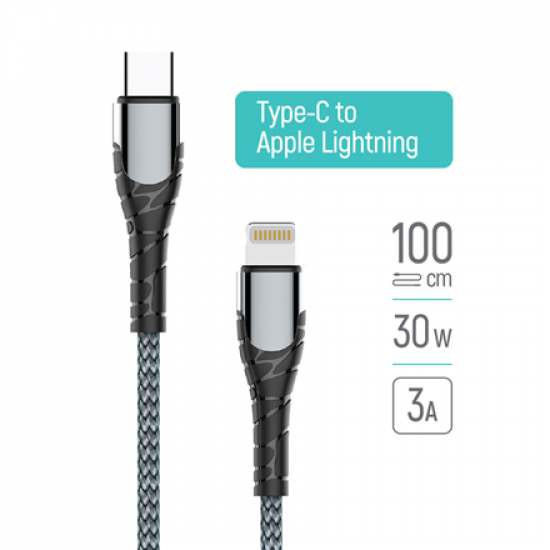 ColorWay Cable Type-C - Apple Lightning (PD Fast Charging) 3.0А (30W), 1m | CW-CBPDCL033-GR