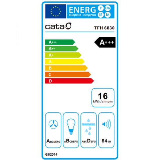 CATA Hood | CAMPANA TFH 6830 GWH | Telescopic | Energy efficiency class A+++ | Width 60 cm | 795 m³/h | Touch control | LED | White