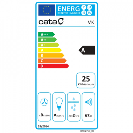 CATA Hood | VK 6000 BK | Wall mounted | Energy efficiency class A | Width 60 cm | 395 m³/h | Mechanical | LED | Black