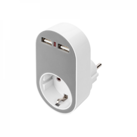 Digitus Universal USB Plug-in Charger with 2 x USB-A Sockets and Integrated Socket | DA-70617