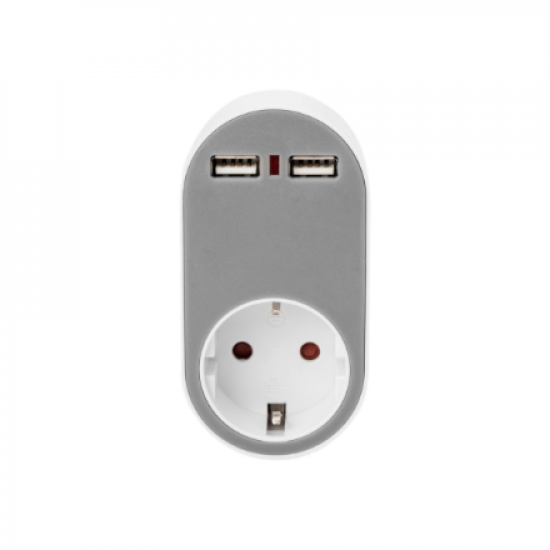 Digitus Universal USB Plug-in Charger with 2 x USB-A Sockets and Integrated Socket | DA-70617