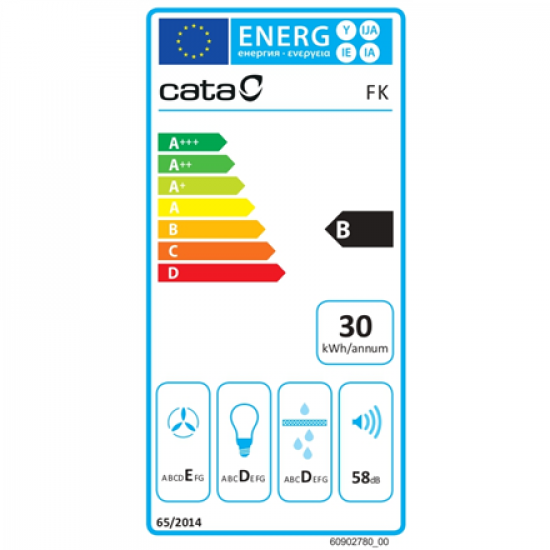 CATA Hood | FK SLIM 6000 BK | Conventional | Energy efficiency class B | Width 60 cm | 162 m³/h | Mechanical | LED | Black