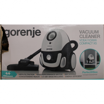 SALE OUT. | Gorenje | Vacuum cleaner | VCEA11CXWII | Bagged | 750 W | Operating radius 15 m | White | Warranty 24 month(s) | DAMAGED PACKAGING