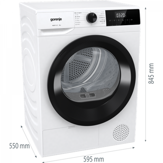 Gorenje Dryer Machine | DHNE82 | Energy efficiency class Class D | Front loading | 8 kg | LED | Depth 55 cm | White