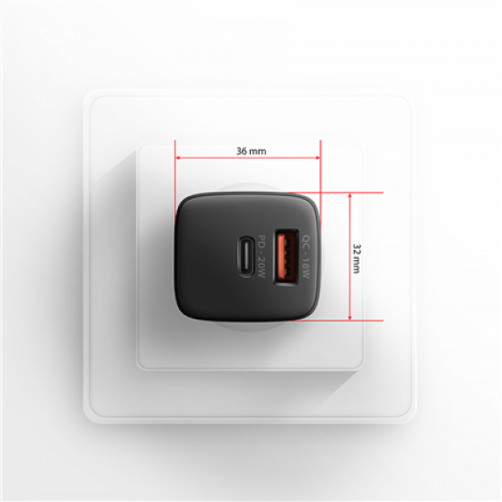 AXAGON Wallcharger 2x port (USB-A + USB-C), 20W | ACU-PQ20