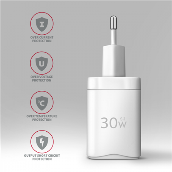 AXAGON Wall Charger 2x port (USB-A+USB-C), 30W | ACU-PQ30W