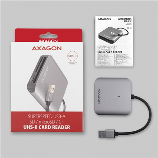 AXAGON Aluminum high-speed USB-A 3.2 Gen 1 memory card reader, 3 slots | CRE-S3