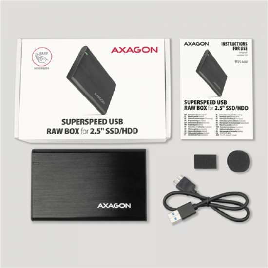 AXAGON Screwless aluminum USB 3.2 Gen 1 - SATA 6G external box for 2.5