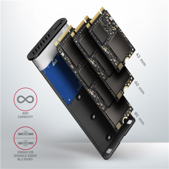 AXAGON External USB-C 3.2 Gen 2 metal box for M.2 NVMe & SATA SSD disks | EEM2-SB2