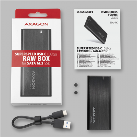 AXAGON External USB-C 3.2 Gen 2 metal box for M.2 SATA SSD disks | EEM2-SBC