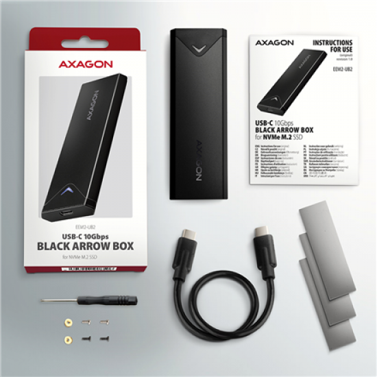 AXAGON External USB-C 10Gbps metal box for M.2 NVMe SSD disks | EEM2-UB2