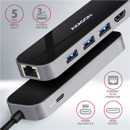 AXAGON SuperSpeed USB-C COMBO 6in1 Hub | HMC-6GL