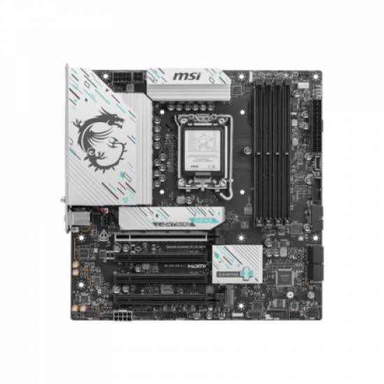 MSI B860M GAMING PLUS WIFI | Processor family Intel | Processor socket LGA1851 | DDR5 | Supported hard disk drive interfaces SATA, M.2 | Number of SATA connectors 4