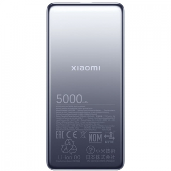 Xiaomi Ultra Slim Power Bank | 5000 mAh | USB-C | Gray