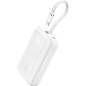 Anker Power Bank, Built-In USB-C Cable, 30W | A1688H21 | 10000 mAh | White