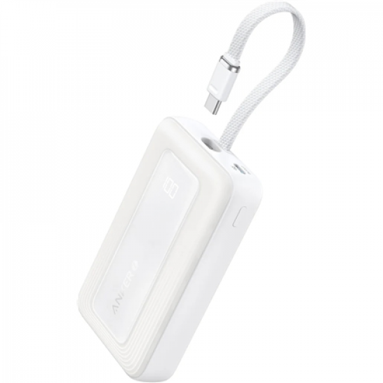 Anker Power Bank, Built-In USB-C Cable, 30W | A1688H21 | 10000 mAh | White