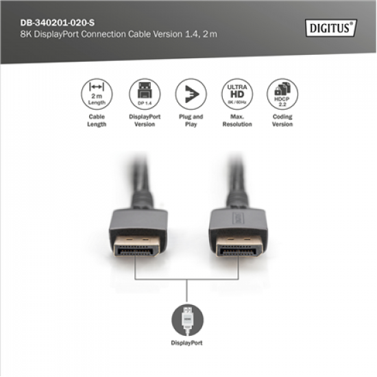 Digitus Connection Cable | DB-340201-020-S | DisplayPort to DisplayPort