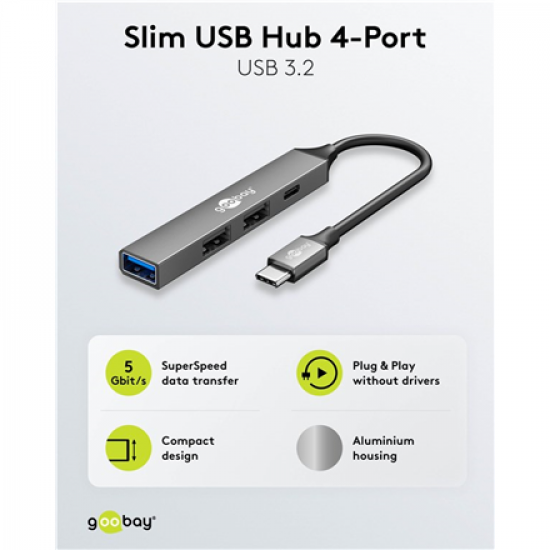 Goobay Slim 4-Port USB Hub, USB-C to USB-C/USB-A, 5 Gbit/s | 74459