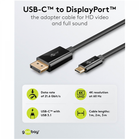 Goobay USB-C to DisplayPort Cable 4K at 60 Hz, 1 m | 75704