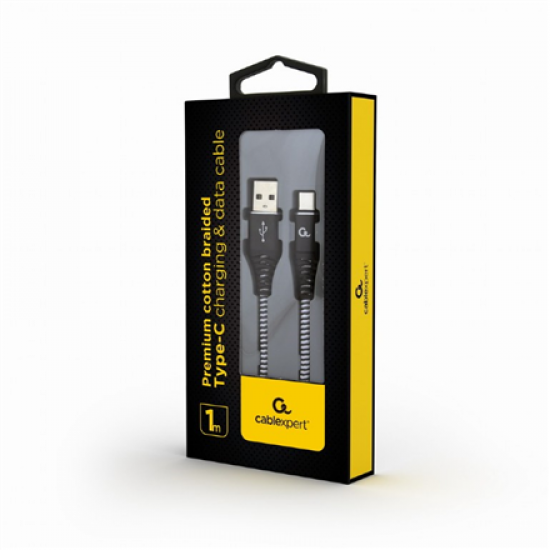 Cablexpert | Premium cotton braided Type-C USB charging and data cable, 1 m | CC-USB2B-AMCM-1M-BW