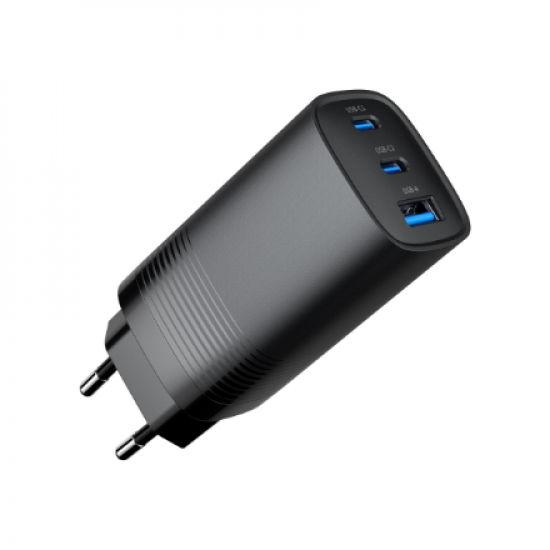 Cablexpert 3-port 65 W GaN USB PowerDelivery fast charger | TA-UC-PDQC65-01-BK