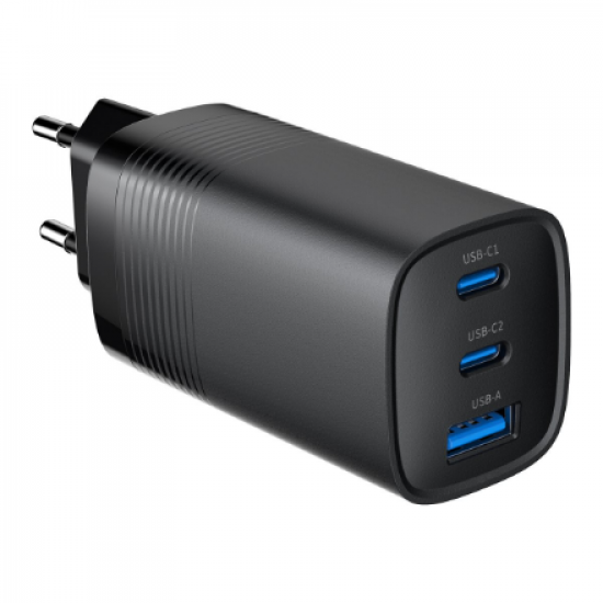 Cablexpert 3-port 65 W GaN USB PowerDelivery fast charger | TA-UC-PDQC65-01-BK