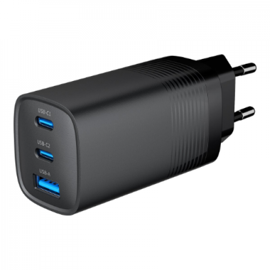Cablexpert 3-port 65 W GaN USB PowerDelivery fast charger | TA-UC-PDQC65-01-BK