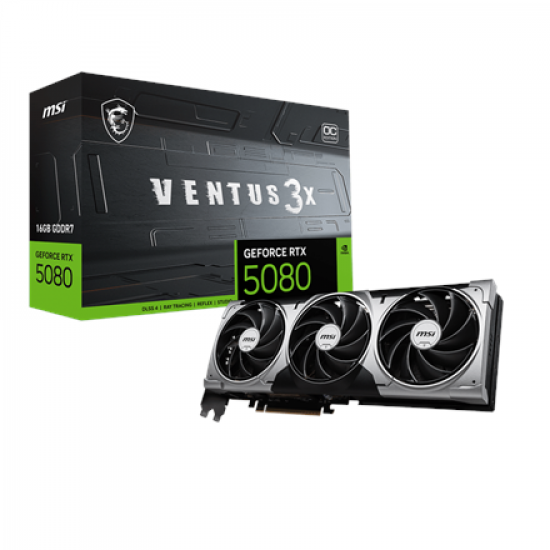 MSI GeForce RTX 5080 16G VENTUS 3X OC | NVIDIA | 16 GB | GeForce RTX 5080 | HDMI ports quantity 1 | PCI Express Gen 5 | Memory clock speed 2655 MHz