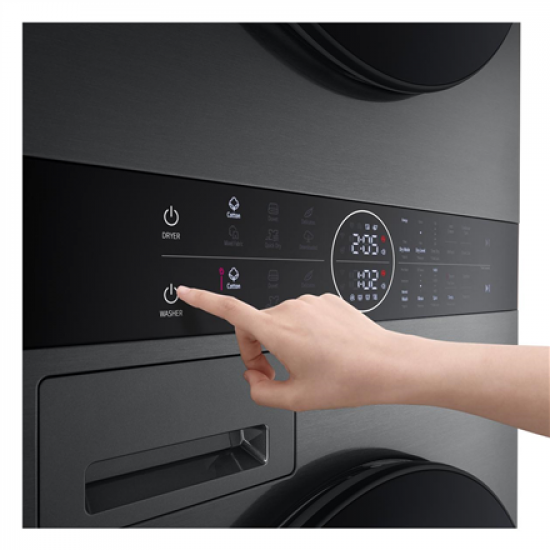 LG Washing machine with dryer | WT1210BBF | Energy efficiency class A/C | Front loading | Washing capacity 12 kg | 1400 RPM | Depth 66 cm | Width 60 cm | Display | LED | Drying system | Drying capacity 10 kg | Steam function | Wi-Fi | Black
